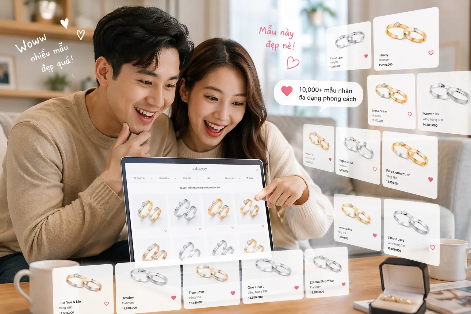 cặp đôi lựa chọn nhẫn cầu hôn