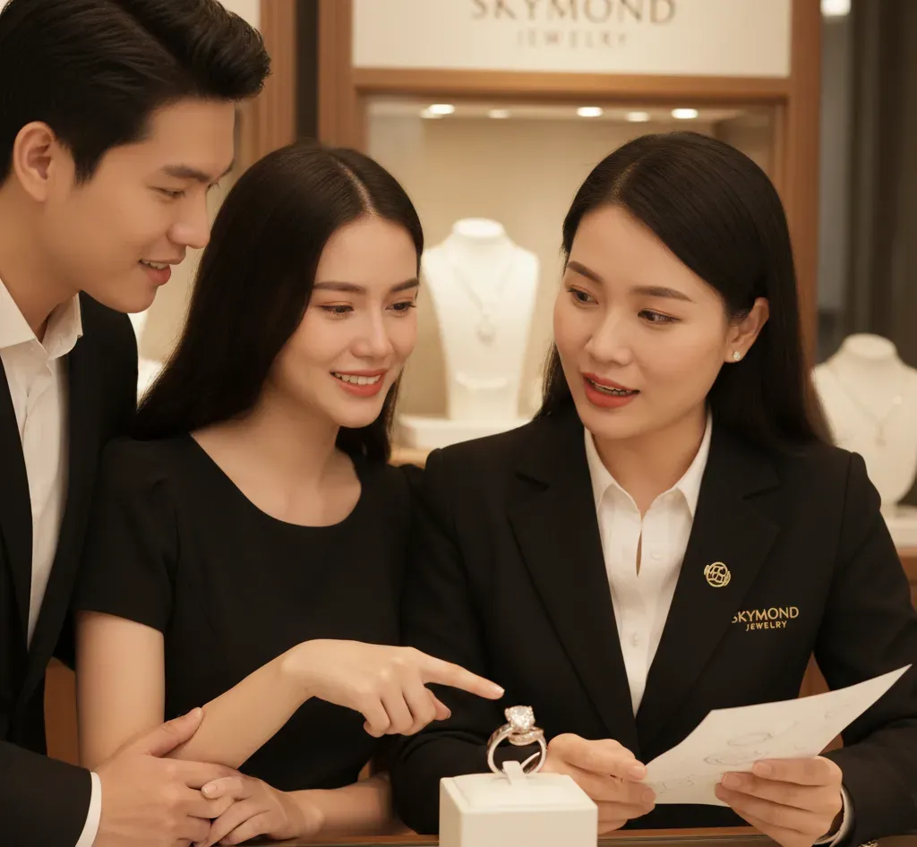 cặp đôi lựa chọn nhẫn cầu hôn