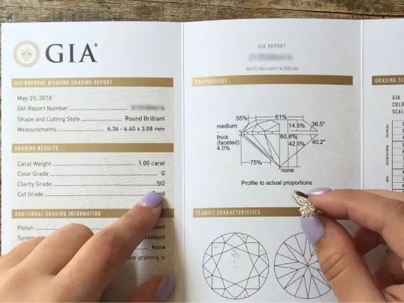 thông tin trên giấy kiểm định kim cương