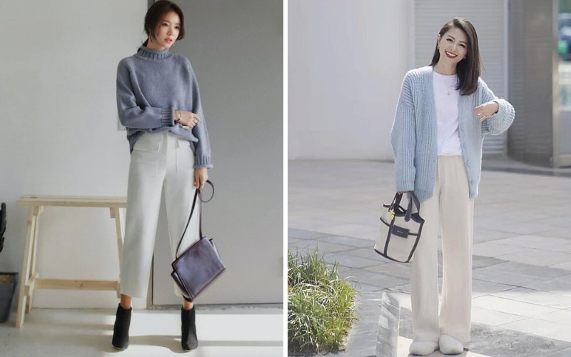 Xu hướng phối áo len cùng quần ống rộng được ưa chuộng mùa lạnh