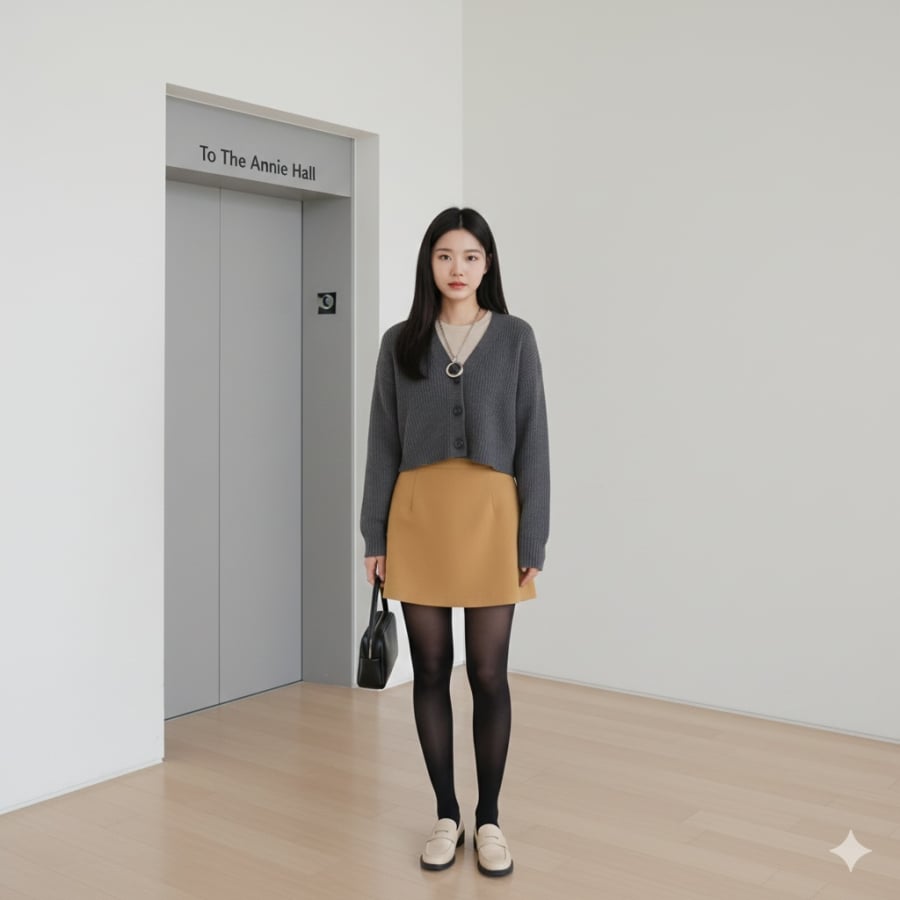 Khi phối cùng chân váy chữ A, chân váy xếp ly hoặc chân váy dạ ngắn, công thức này ngay lập tức